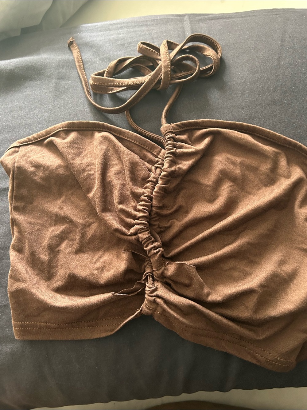 SHEIN Brown Ruched Halter Crop Top